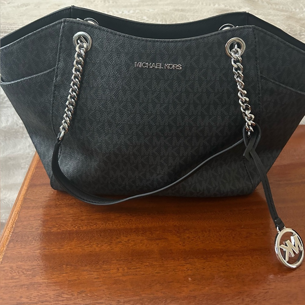 Michael Kors Black Shoulder Bag with Silver Accents